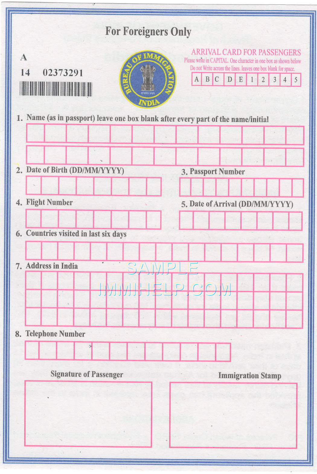 Sample Immigration Form India To Usa